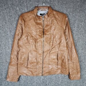a.n.a Jacket Womens M Moto Faux Leather Cognac Brown Quilted EUC